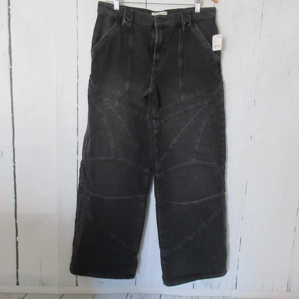 NEW We The Free People Jeans 29 Mid Rise Boyfriend‎ Baggy Moto Unknown Reasons